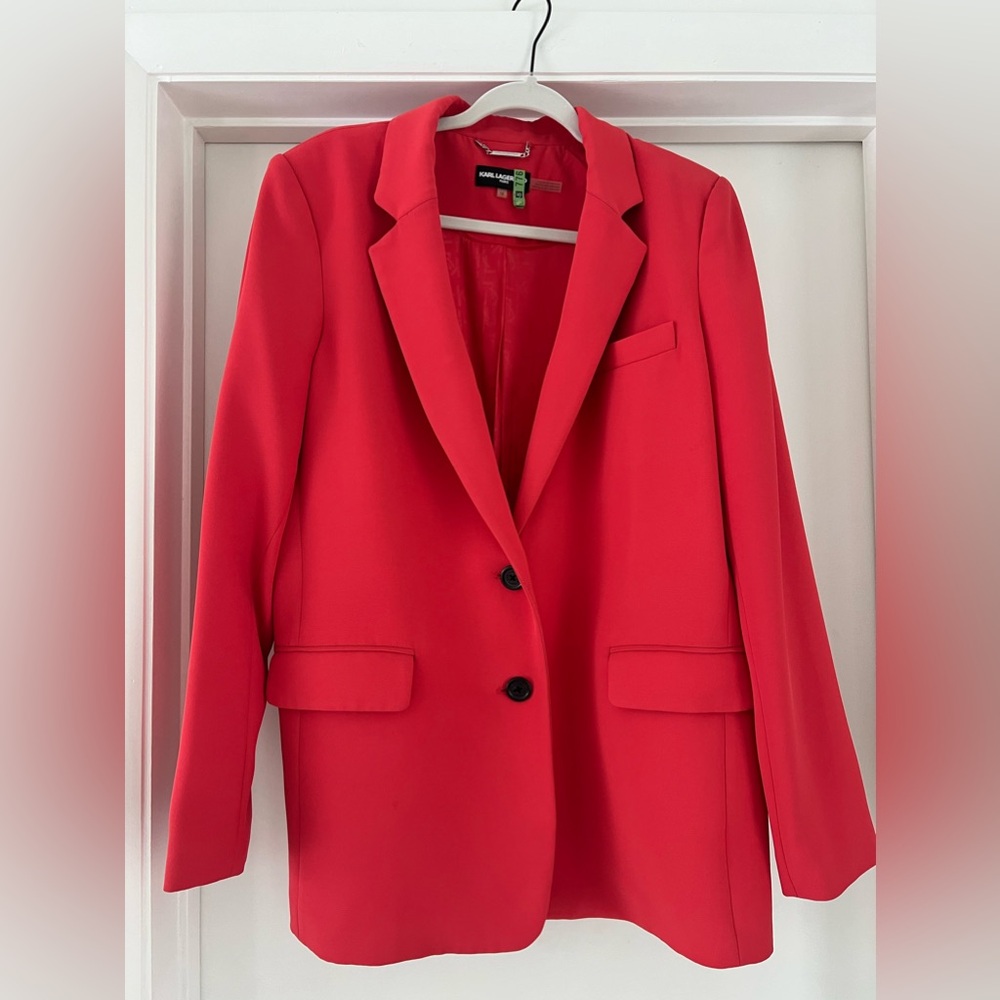 Coral Red Blazer Karl Lagerfeld Single Breasted Business or Elevated Casual 12